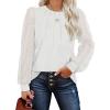 imageOFEEFAN Long Sleeve Shirts for Women Swiss Dot Puff Sleeve Pleated Fall Tunic Tops Crew Neck Dressy Casual BlousesBoff White