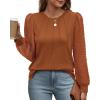 imageOFEEFAN Long Sleeve Shirts for Women Swiss Dot Puff Sleeve Pleated Fall Tunic Tops Crew Neck Dressy Casual BlousesCcaramel