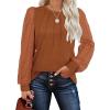 imageOFEEFAN Long Sleeve Shirts for Women Swiss Dot Puff Sleeve Pleated Fall Tunic Tops Crew Neck Dressy Casual BlousesCcaramel