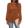 imageOFEEFAN Long Sleeve Shirts for Women Swiss Dot Puff Sleeve Pleated Fall Tunic Tops Crew Neck Dressy Casual BlousesCcaramel