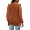 imageOFEEFAN Long Sleeve Shirts for Women Swiss Dot Puff Sleeve Pleated Fall Tunic Tops Crew Neck Dressy Casual BlousesCcaramel