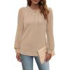 imageOFEEFAN Long Sleeve Shirts for Women Swiss Dot Puff Sleeve Pleated Fall Tunic Tops Crew Neck Dressy Casual BlousesDbeige