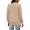 imageOFEEFAN Long Sleeve Shirts for Women Swiss Dot Puff Sleeve Pleated Fall Tunic Tops Crew Neck Dressy Casual BlousesDbeige