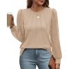 imageOFEEFAN Long Sleeve Shirts for Women Swiss Dot Puff Sleeve Pleated Fall Tunic Tops Crew Neck Dressy Casual BlousesDbeige