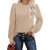 imageOFEEFAN Long Sleeve Shirts for Women Swiss Dot Puff Sleeve Pleated Fall Tunic Tops Crew Neck Dressy Casual BlousesDbeige