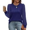 imageOFEEFAN Long Sleeve Shirts for Women Swiss Dot Puff Sleeve Pleated Fall Tunic Tops Crew Neck Dressy Casual BlousesGnavy Blue