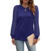 imageOFEEFAN Long Sleeve Shirts for Women Swiss Dot Puff Sleeve Pleated Fall Tunic Tops Crew Neck Dressy Casual BlousesGnavy Blue
