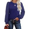 imageOFEEFAN Long Sleeve Shirts for Women Swiss Dot Puff Sleeve Pleated Fall Tunic Tops Crew Neck Dressy Casual BlousesGnavy Blue
