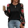 imageOFEEFAN Long Sleeve Shirts for Women Swiss Dot Puff Sleeve Pleated Fall Tunic Tops Crew Neck Dressy Casual BlousesZfloral Black