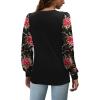 imageOFEEFAN Long Sleeve Shirts for Women Swiss Dot Puff Sleeve Pleated Fall Tunic Tops Crew Neck Dressy Casual BlousesZfloral Black
