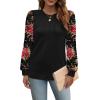 imageOFEEFAN Long Sleeve Shirts for Women Swiss Dot Puff Sleeve Pleated Fall Tunic Tops Crew Neck Dressy Casual BlousesZfloral Black