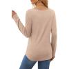 imageOFEEFAN Long Sleeve Shirts for Women V Neck Dressy Casual Blouses Trendy Fall Outfits Loose Fit Tunic Tops Curved HemBeige