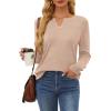 imageOFEEFAN Long Sleeve Shirts for Women V Neck Dressy Casual Blouses Trendy Fall Outfits Loose Fit Tunic Tops Curved HemBeige