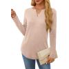 imageOFEEFAN Long Sleeve Shirts for Women V Neck Dressy Casual Blouses Trendy Fall Outfits Loose Fit Tunic Tops Curved HemBeige