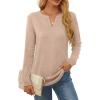 imageOFEEFAN Long Sleeve Shirts for Women V Neck Dressy Casual Blouses Trendy Fall Outfits Loose Fit Tunic Tops Curved HemBeige