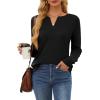 imageOFEEFAN Long Sleeve Shirts for Women V Neck Dressy Casual Blouses Trendy Fall Outfits Loose Fit Tunic Tops Curved HemBlack
