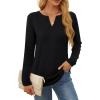 imageOFEEFAN Long Sleeve Shirts for Women V Neck Dressy Casual Blouses Trendy Fall Outfits Loose Fit Tunic Tops Curved HemBlack