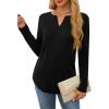 imageOFEEFAN Long Sleeve Shirts for Women V Neck Dressy Casual Blouses Trendy Fall Outfits Loose Fit Tunic Tops Curved HemBlack
