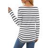 imageOFEEFAN Long Sleeve Shirts for Women V Neck Dressy Casual Blouses Trendy Fall Outfits Loose Fit Tunic Tops Curved HemBlack Stripe