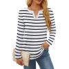 imageOFEEFAN Long Sleeve Shirts for Women V Neck Dressy Casual Blouses Trendy Fall Outfits Loose Fit Tunic Tops Curved HemBlack Stripe