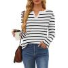 imageOFEEFAN Long Sleeve Shirts for Women V Neck Dressy Casual Blouses Trendy Fall Outfits Loose Fit Tunic Tops Curved HemBlack Stripe