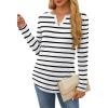 imageOFEEFAN Long Sleeve Shirts for Women V Neck Dressy Casual Blouses Trendy Fall Outfits Loose Fit Tunic Tops Curved HemBlack Stripe