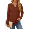 imageOFEEFAN Long Sleeve Shirts for Women V Neck Dressy Casual Blouses Trendy Fall Outfits Loose Fit Tunic Tops Curved HemCaramel
