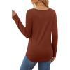 imageOFEEFAN Long Sleeve Shirts for Women V Neck Dressy Casual Blouses Trendy Fall Outfits Loose Fit Tunic Tops Curved HemCaramel