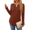imageOFEEFAN Long Sleeve Shirts for Women V Neck Dressy Casual Blouses Trendy Fall Outfits Loose Fit Tunic Tops Curved HemCaramel