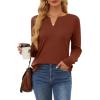 imageOFEEFAN Long Sleeve Shirts for Women V Neck Dressy Casual Blouses Trendy Fall Outfits Loose Fit Tunic Tops Curved HemCaramel