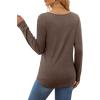 imageOFEEFAN Long Sleeve Shirts for Women V Neck Dressy Casual Blouses Trendy Fall Outfits Loose Fit Tunic Tops Curved HemCoffee