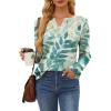 imageOFEEFAN Long Sleeve Shirts for Women V Neck Dressy Casual Blouses Trendy Fall Outfits Loose Fit Tunic Tops Curved HemFloral Leaf