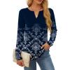 imageOFEEFAN Long Sleeve Shirts for Women V Neck Dressy Casual Blouses Trendy Fall Outfits Loose Fit Tunic Tops Curved HemFloral Navy