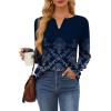 imageOFEEFAN Long Sleeve Shirts for Women V Neck Dressy Casual Blouses Trendy Fall Outfits Loose Fit Tunic Tops Curved HemFloral Navy