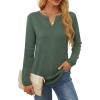 imageOFEEFAN Long Sleeve Shirts for Women V Neck Dressy Casual Blouses Trendy Fall Outfits Loose Fit Tunic Tops Curved HemGreen