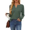 imageOFEEFAN Long Sleeve Shirts for Women V Neck Dressy Casual Blouses Trendy Fall Outfits Loose Fit Tunic Tops Curved HemGreen