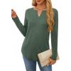 imageOFEEFAN Long Sleeve Shirts for Women V Neck Dressy Casual Blouses Trendy Fall Outfits Loose Fit Tunic Tops Curved HemGreen
