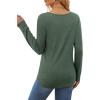 imageOFEEFAN Long Sleeve Shirts for Women V Neck Dressy Casual Blouses Trendy Fall Outfits Loose Fit Tunic Tops Curved HemGreen
