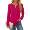 imageOFEEFAN Long Sleeve Shirts for Women V Neck Dressy Casual Blouses Trendy Fall Outfits Loose Fit Tunic Tops Curved HemHot Pink