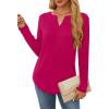 imageOFEEFAN Long Sleeve Shirts for Women V Neck Dressy Casual Blouses Trendy Fall Outfits Loose Fit Tunic Tops Curved HemHot Pink