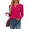 imageOFEEFAN Long Sleeve Shirts for Women V Neck Dressy Casual Blouses Trendy Fall Outfits Loose Fit Tunic Tops Curved HemHot Pink