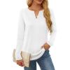 imageOFEEFAN Long Sleeve Shirts for Women V Neck Dressy Casual Blouses Trendy Fall Outfits Loose Fit Tunic Tops Curved HemWhite