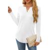 imageOFEEFAN Long Sleeve Shirts for Women V Neck Dressy Casual Blouses Trendy Fall Outfits Loose Fit Tunic Tops Curved HemWhite