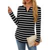 imageOFEEFAN Long Sleeve Shirts for Women V Neck Dressy Casual Blouses Trendy Fall Outfits Loose Fit Tunic Tops Curved HemWhite Stripe