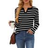 imageOFEEFAN Long Sleeve Shirts for Women V Neck Dressy Casual Blouses Trendy Fall Outfits Loose Fit Tunic Tops Curved HemWhite Stripe