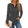 imageOFEEFAN Long Sleeve Shirts for Women V Neck Dressy Casual Blouses Trendy Fall Outfits Loose Fit Tunic Tops Curved HemWhite Stripe