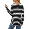 imageOFEEFAN Long Sleeve Shirts for Women V Neck Dressy Casual Blouses Trendy Fall Outfits Loose Fit Tunic Tops Curved HemWhite Stripe