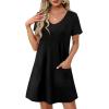 imageOFEEFAN Summer Dresses for Women 2025 Loose V Neck Short Sleeve Casual T Shirt Dress Sundresses Swimsuit Coverup with PocketsA Black