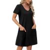 imageOFEEFAN Summer Dresses for Women 2025 Loose V Neck Short Sleeve Casual T Shirt Dress Sundresses Swimsuit Coverup with PocketsA Black