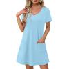 imageOFEEFAN Summer Dresses for Women 2025 Loose V Neck Short Sleeve Casual T Shirt Dress Sundresses Swimsuit Coverup with PocketsA Blue